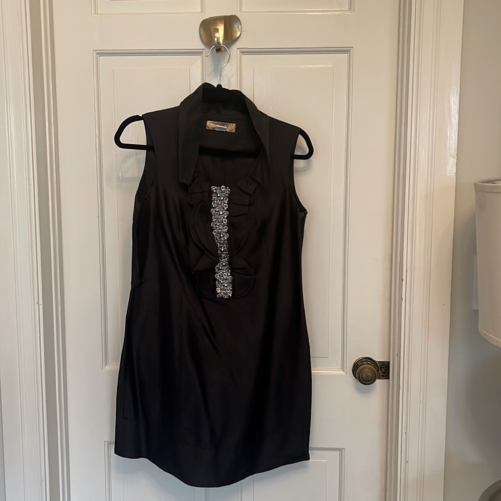 Short Black Cocktail Dress with Clear Beading